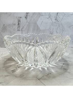 Vintage Mikasa Bowl Hoya Round Crystal Cut Glass Sawtooth Rim Fan 8x3" in EUC